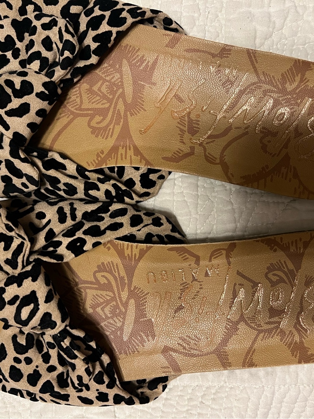 Leopard Print Knot-Accent Sandals in Beige and Black
